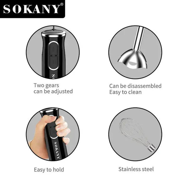 Sokany® خلاط 4 في 1 منخفض الضوضاء مع كوب، مفرمة، خفاقة، وخافق حليب