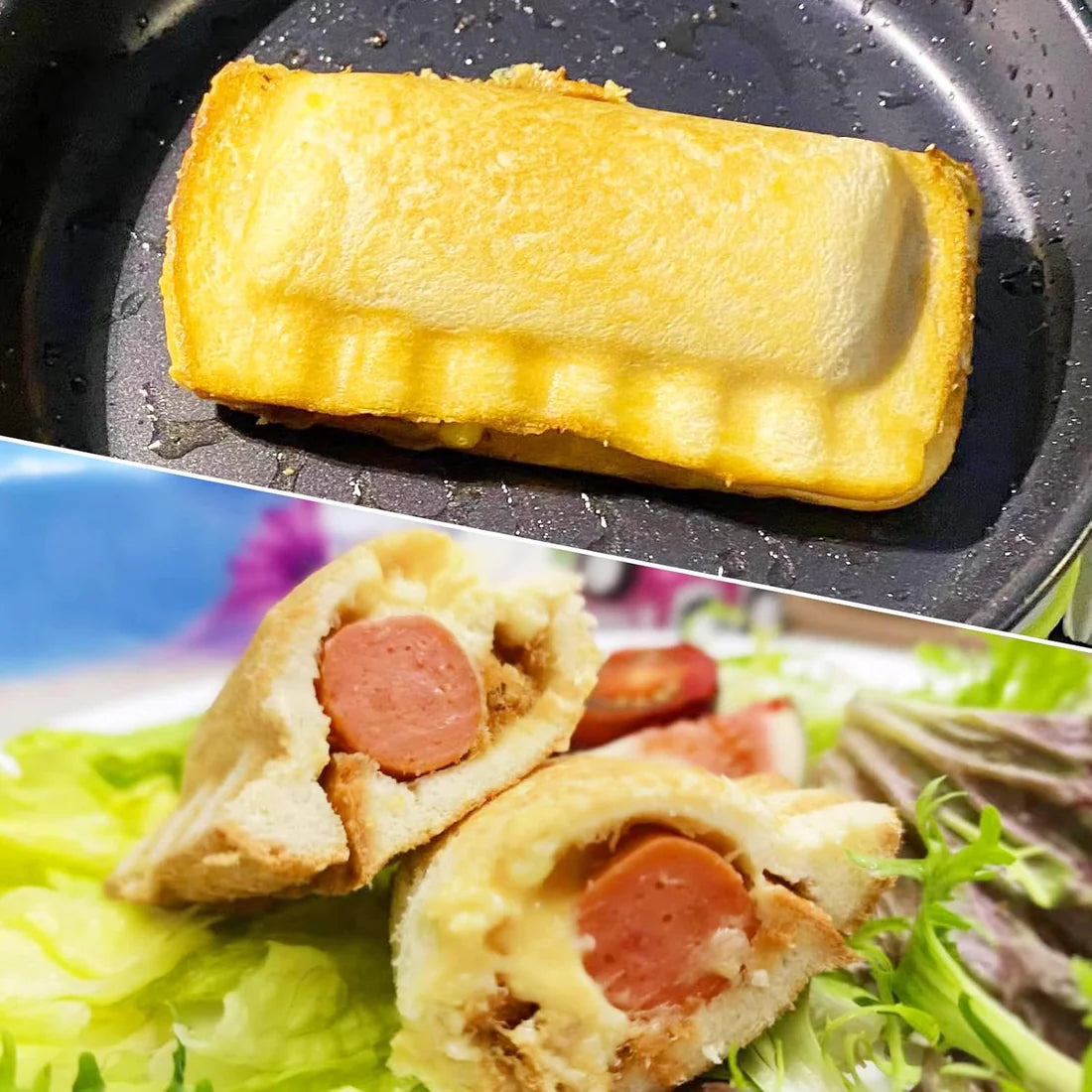 مقلاة سندويشات سهلة التنظيف ومثالية للطهي السريع|✅Easy-Clean Non-Stick Pan for Stuffed Toast & Snacks