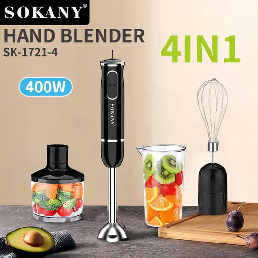 Sokany® خلاط 4 في 1 منخفض الضوضاء مع كوب، مفرمة، خفاقة، وخافق حليب 